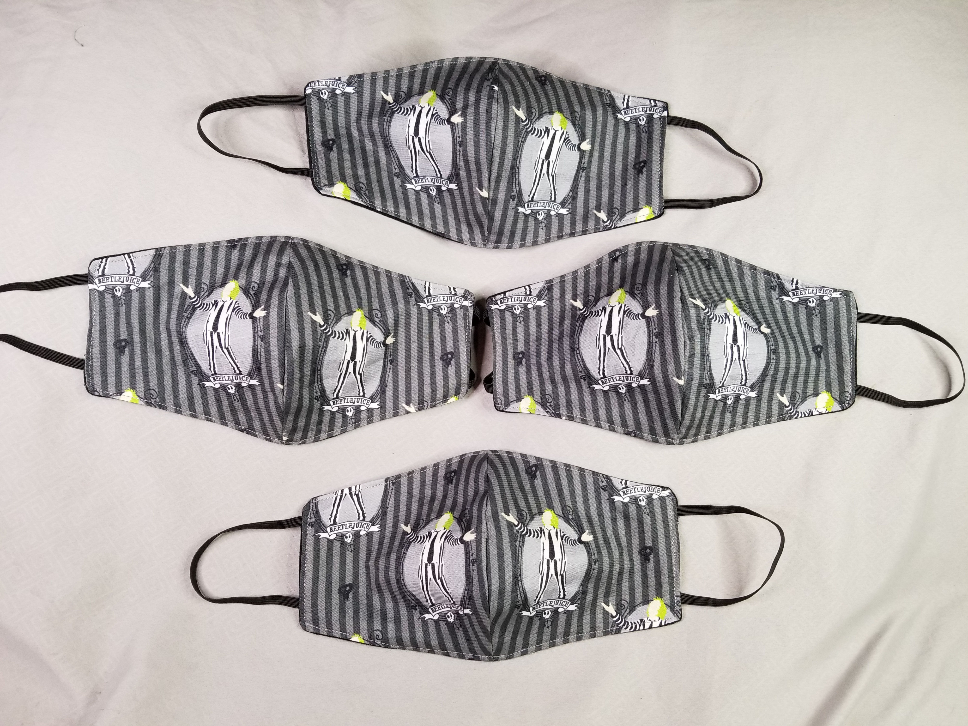 Beetlejuice It’s Showtime Black & Grey Adult Face Masks Reusable Washable