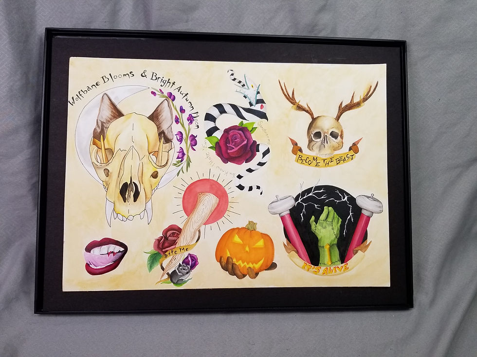 Monster Tattoo Flash Sheet Original Art Framed