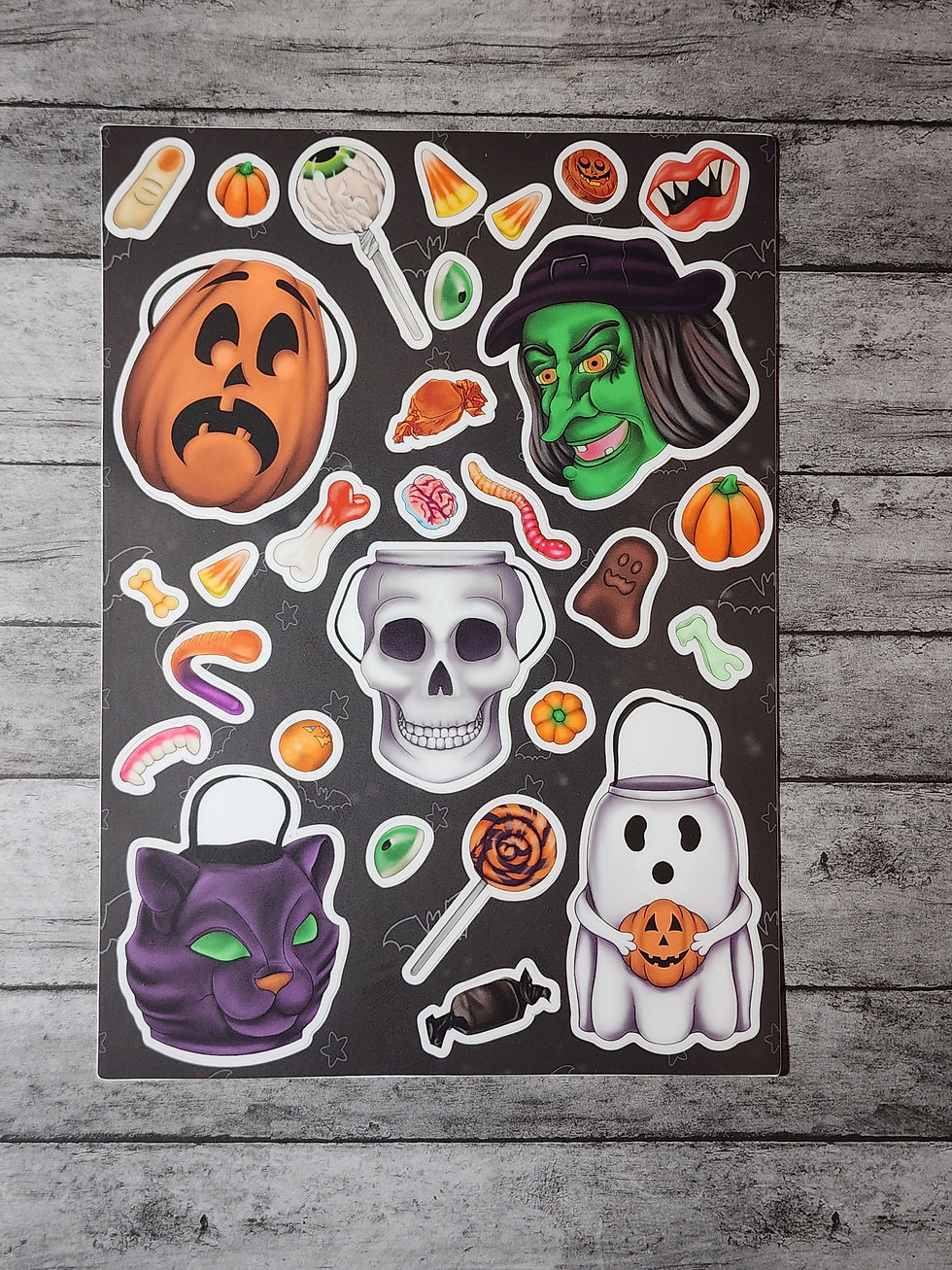 Thumbnail: Trick or Treat Halloween Candy & Bucket Vinyl Sticker Sheet