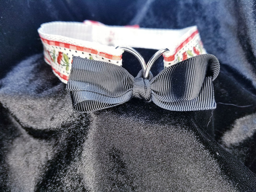 Thumbnail: Gingham And Cherries Retro Pinup Choker Collar - Made To Order