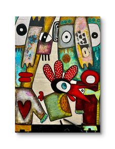 Poule, art brut, French artiste, galerie d’art, cœur, saint Gilles croix de vie, Vendée, figuratif, acrylique