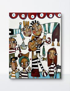 famille, vacances, mer, plage, art singulier, technique mixte, saint gilles croix de vie, Vendée, galerie d'art, artiste français, art naïf