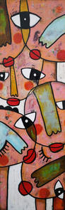 rassemblement, foule, personnage, technique mixte, saint gilles croix de vie, Vendée, galerie d'art, artiste français, art naïf