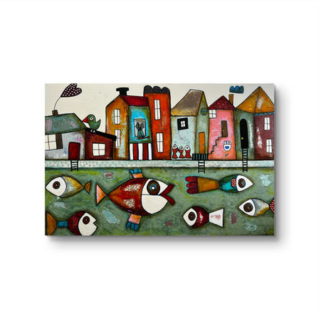 port de pêche, port, poissons, maisons colorées, village, Vendée, galerie d'art SAINT GILLES CROIX DE VIE, kartonik, artiste français