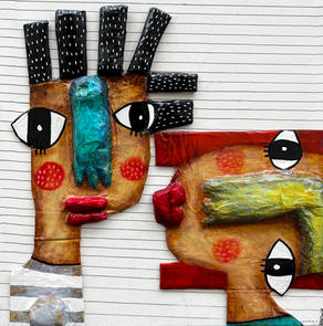 papier mâché, amoureux, couple, personnages, acrylique, sgxv; Vendée, galerie d'art vendée, galerie d'art st gilles croix de vie, french artiste