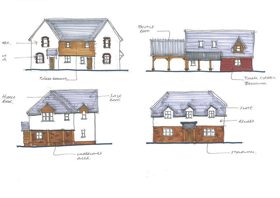 Elevational sketches from a 15 unit residential development