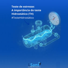 Equipamento de vaso de pressão sendo submetido a teste hidrostático para verificação de integridade estrutural conforme NR-13.