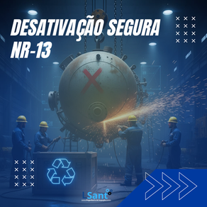 Resumo sobre desativação segura de equipamentos conforme NR-13, destacando etapas como descomissionamento, despressurização e descarte responsável, reforçando a importância da segurança até a etapa final do equipamento.