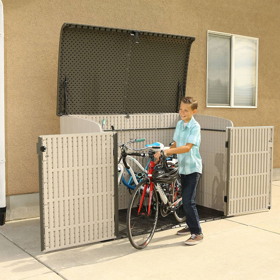 Thumbnail: Heavy Duty Horizontal Storage Shed, 75 Cubic Feet full Open with Bicycle
