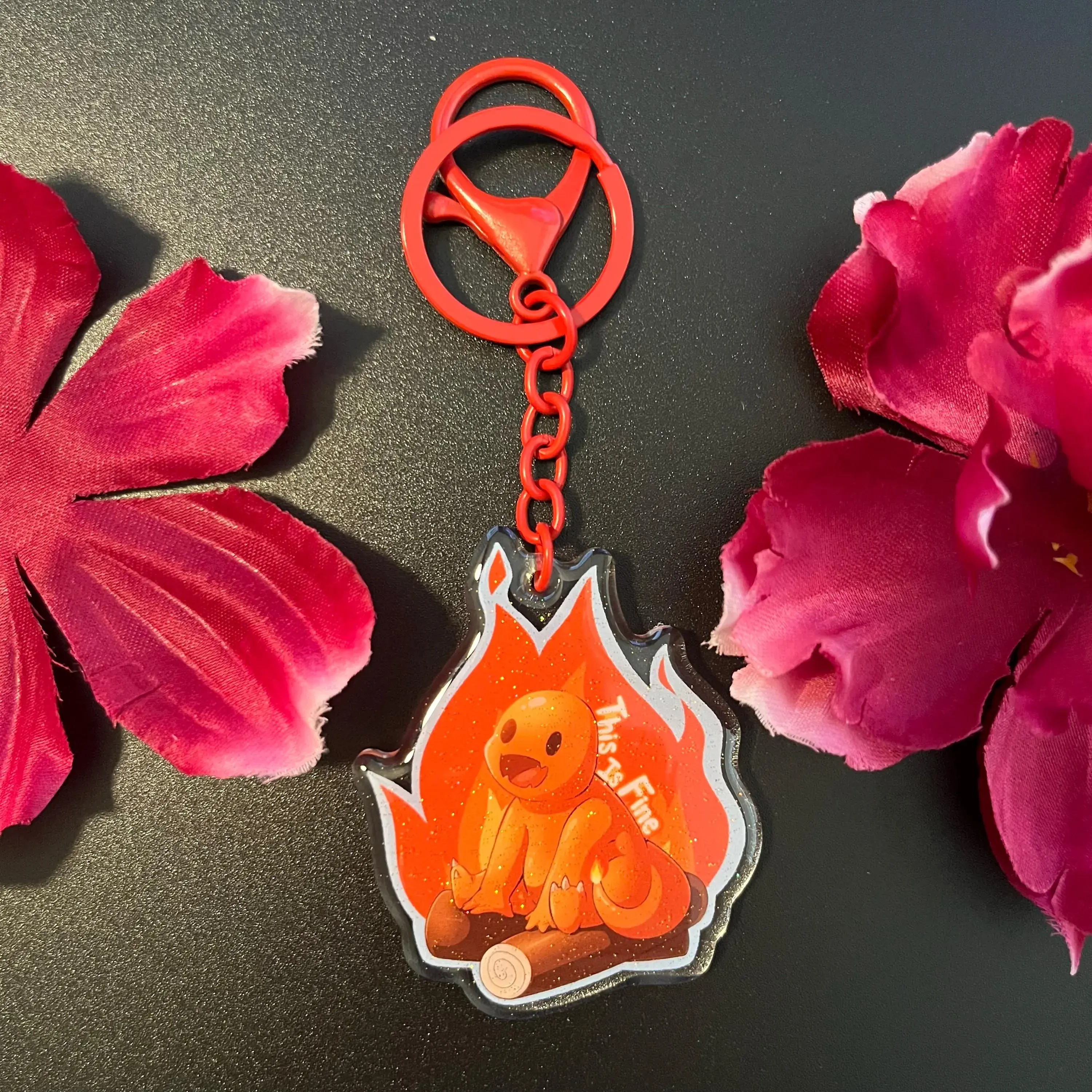 "This is Fine" Charmander - Keychain