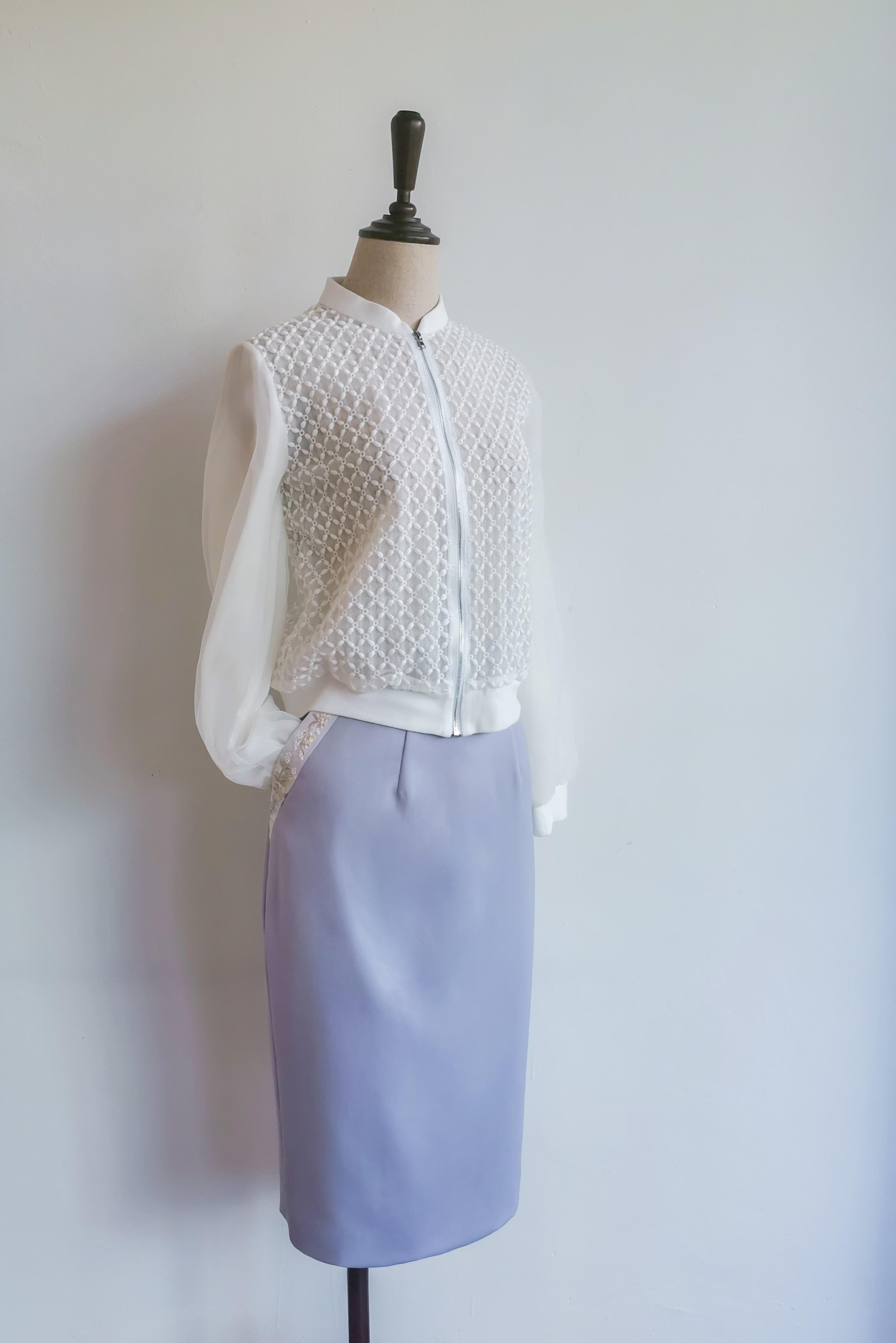 Skirt with Embroidered Details in Lavender Grey