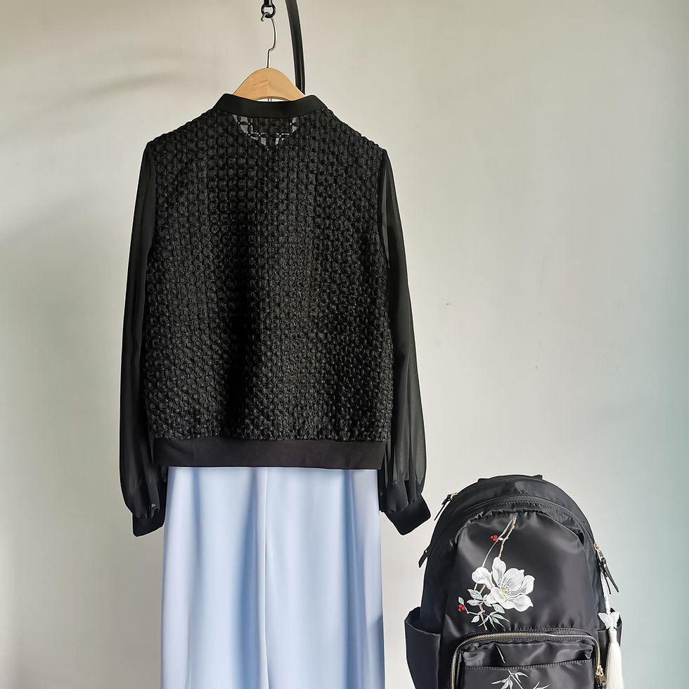 Thumbnail: Textured Lace Bomber Jacket in Black