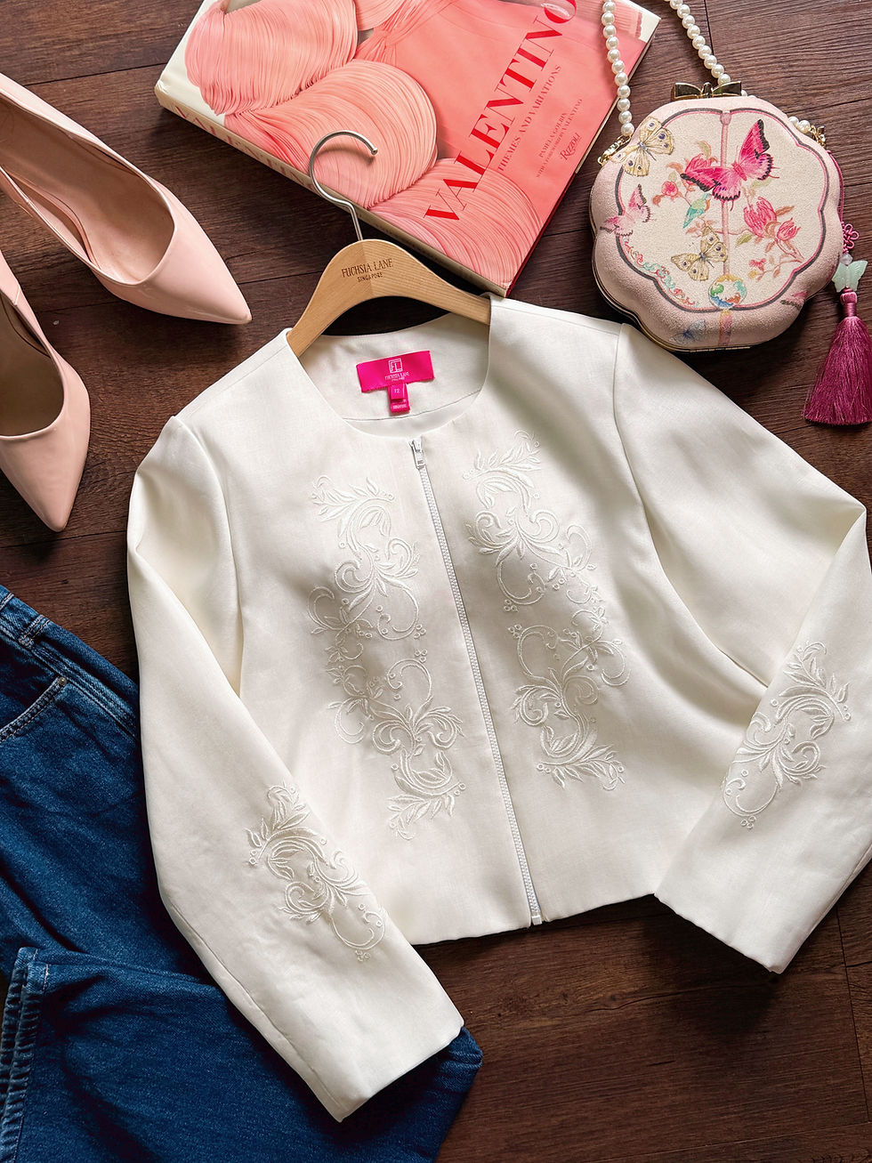 Thumbnail: Floral Swirls Embroidered Silk Jacket - off white