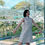 Thumbnail: Double Layer Mandarin Silk Collar Brocade Dress in Lavender Pink