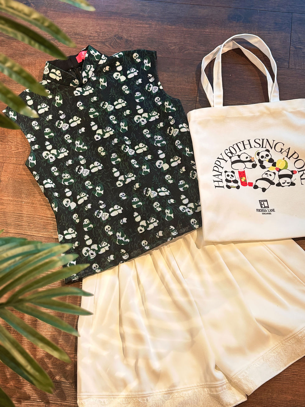 Thumbnail: Pandas in Garden Party Qipao Top- Black