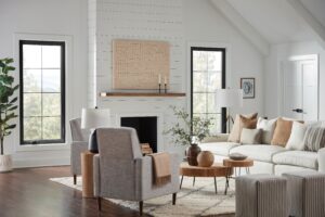 Showcasing black Gentek Windows in livingroom