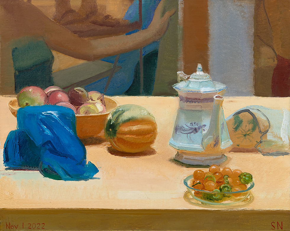 Still Life with Acorn Squash and Ghost Peppers