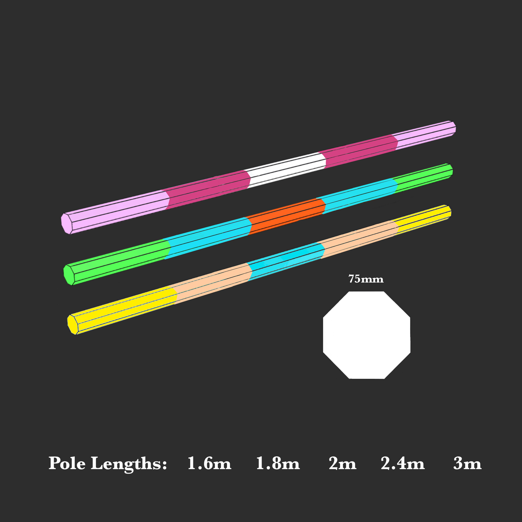 5 Band Hexagonal Poles 75mm