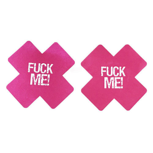 Thumbnail: 1 Pair of Pink 'F##k ME' Cross Adhesive Nipple Pasties/Covers