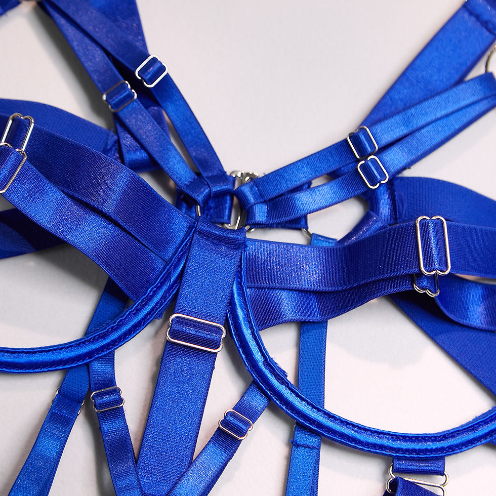 Thumbnail: PSP -  Bondage Bodysuit - Cobalt Blue Bra Close Up View