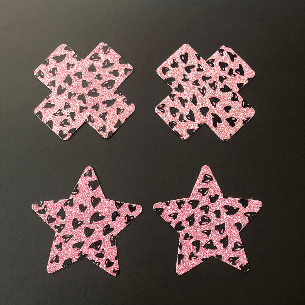 Thumbnail: Pink Glitter Star and Cross pasties with Black Hearts