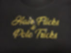 Hair Flicks & Pole Tricks slogan on Gold Glitter