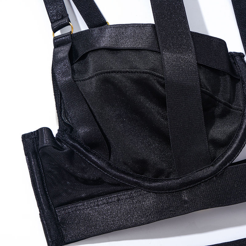 Thumbnail: PSP - 5 Piece Strappy Lingerie Set - Jet Black - Bra Close Up