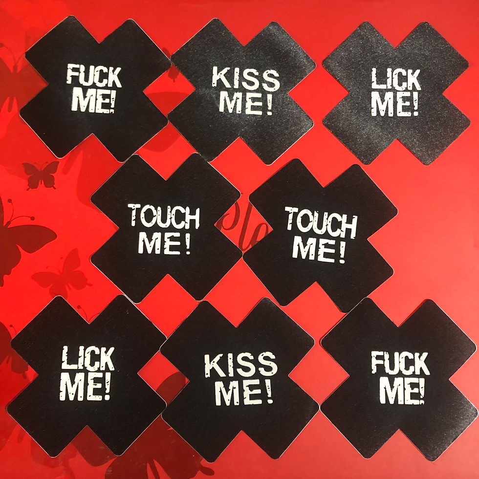 Thumbnail: Naughty Word Cross Nipple Pasties red background