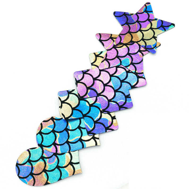 Thumbnail: Several Pairs of Heart Metallic Mermaid Nipple Pastie Stickers
