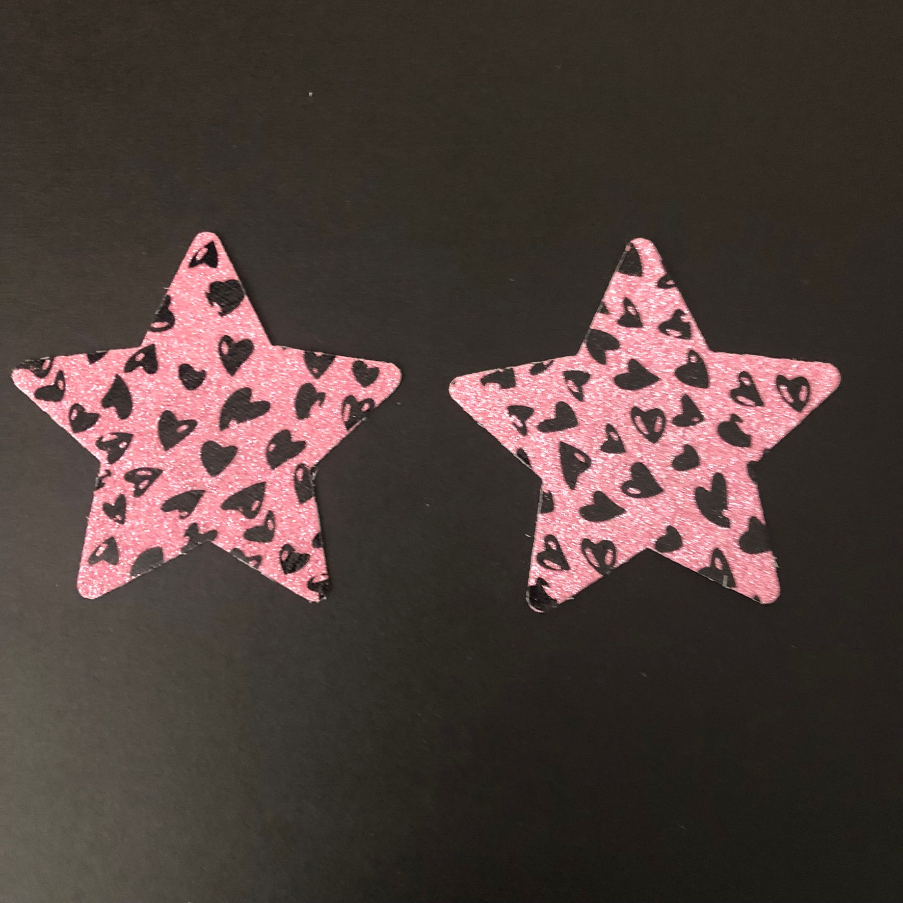 Pink Glitter Stars with Black Hearts Nipple Pasties