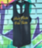 Black Racer Back Vest with Hair Flicks & Pole Tricks slogan in Gold Glitter