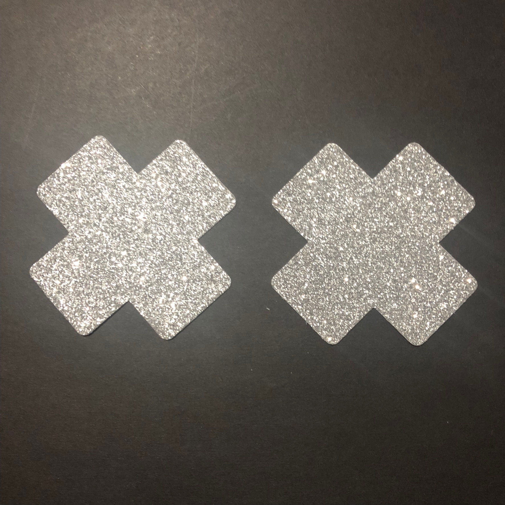 1 Pair of Silver Glitter Cross Adhesive Nipple Pastie Covers