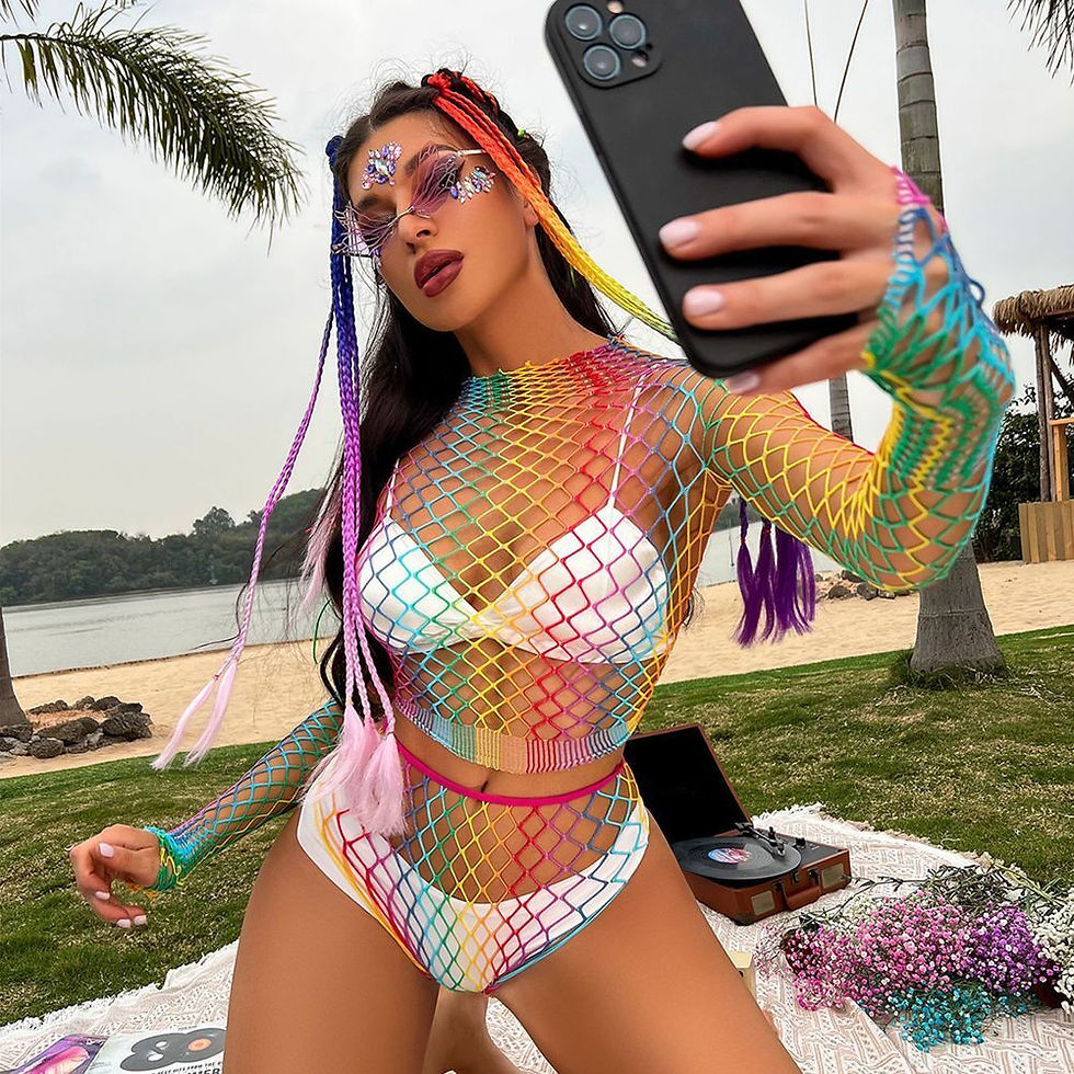 Thumbnail: Rainbow Whalenet High Neck Top & Shorts Set Front View