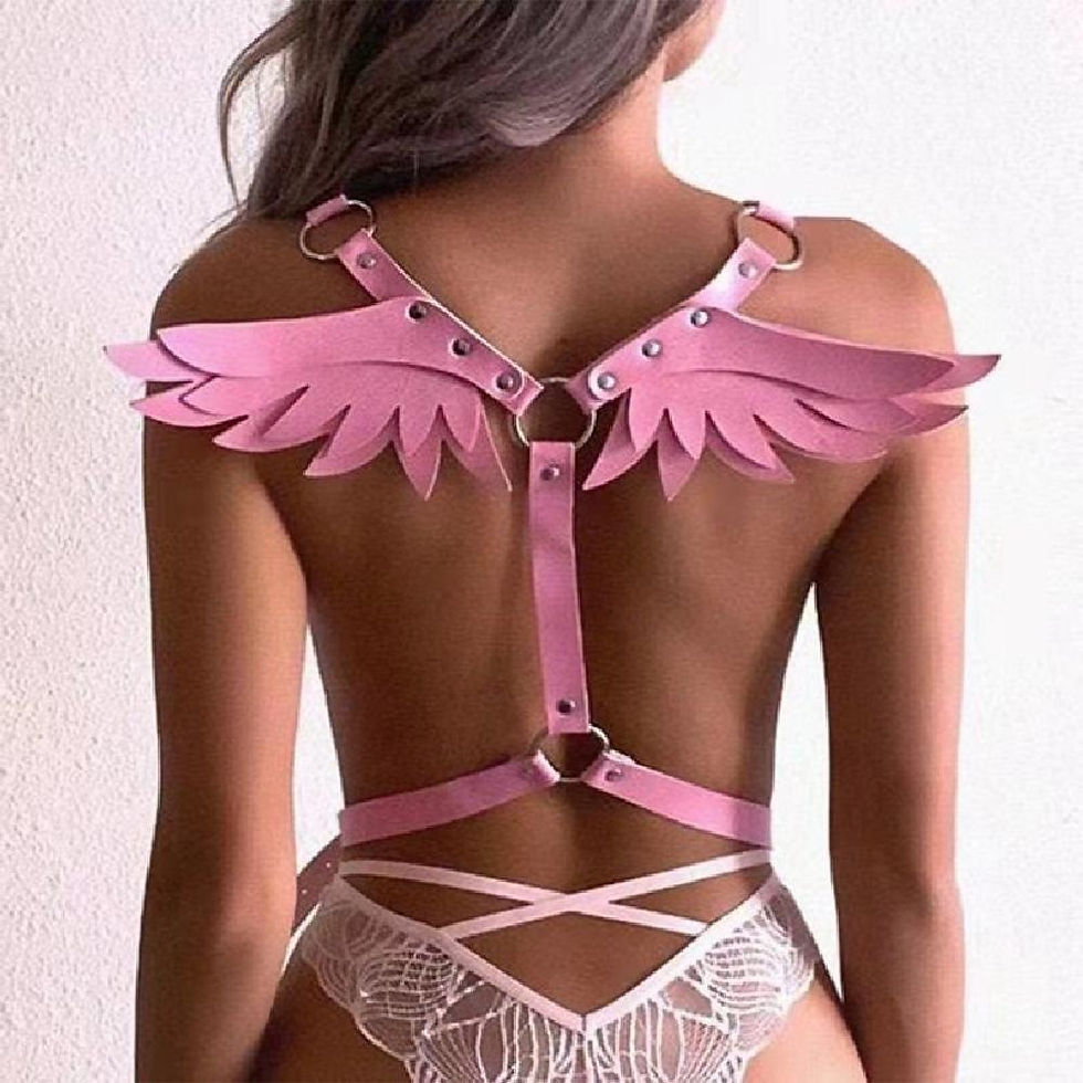 Thumbnail: Baby Pink Fake Leather Angel Wing Adjustable Body Harness Belt close up