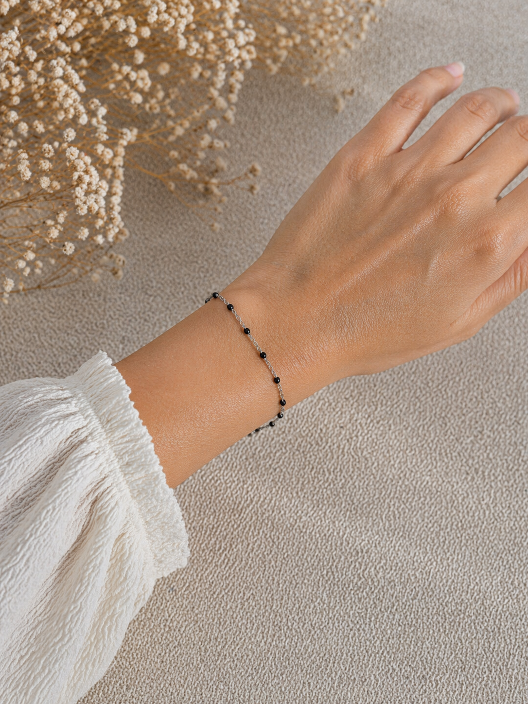 Bracelet acier inoxydable argenté et époxy noire