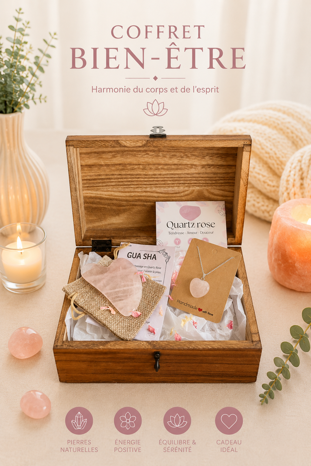 Coffret Quartz rose et Gua Sha