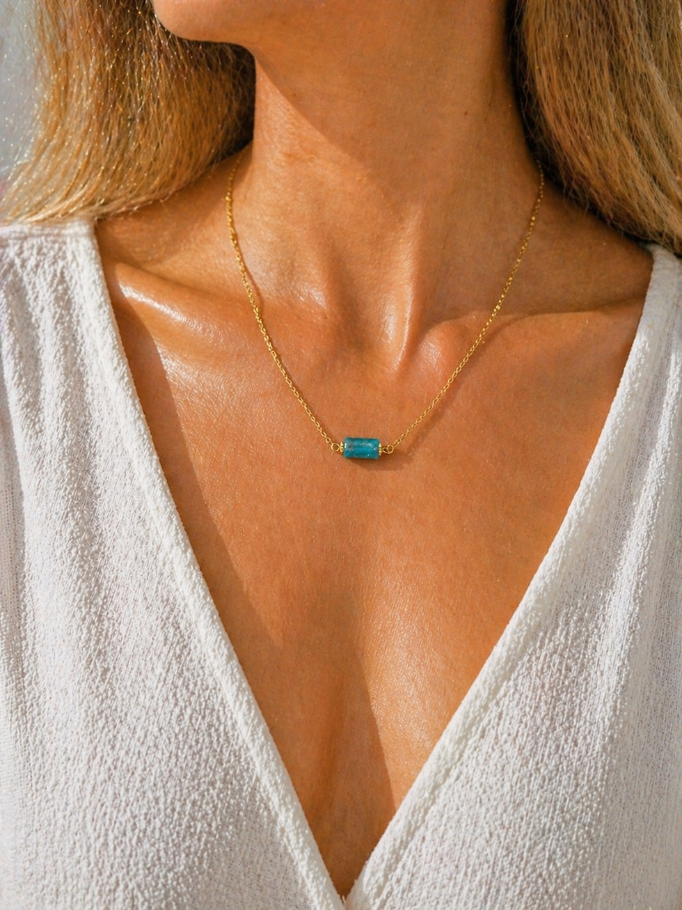 Miniature : Collier en acier inoxydable doré et Apatite