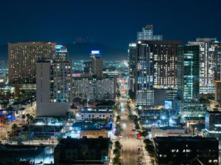 downtown Phoenix skyline at night with city lights and nightlife atmosphere