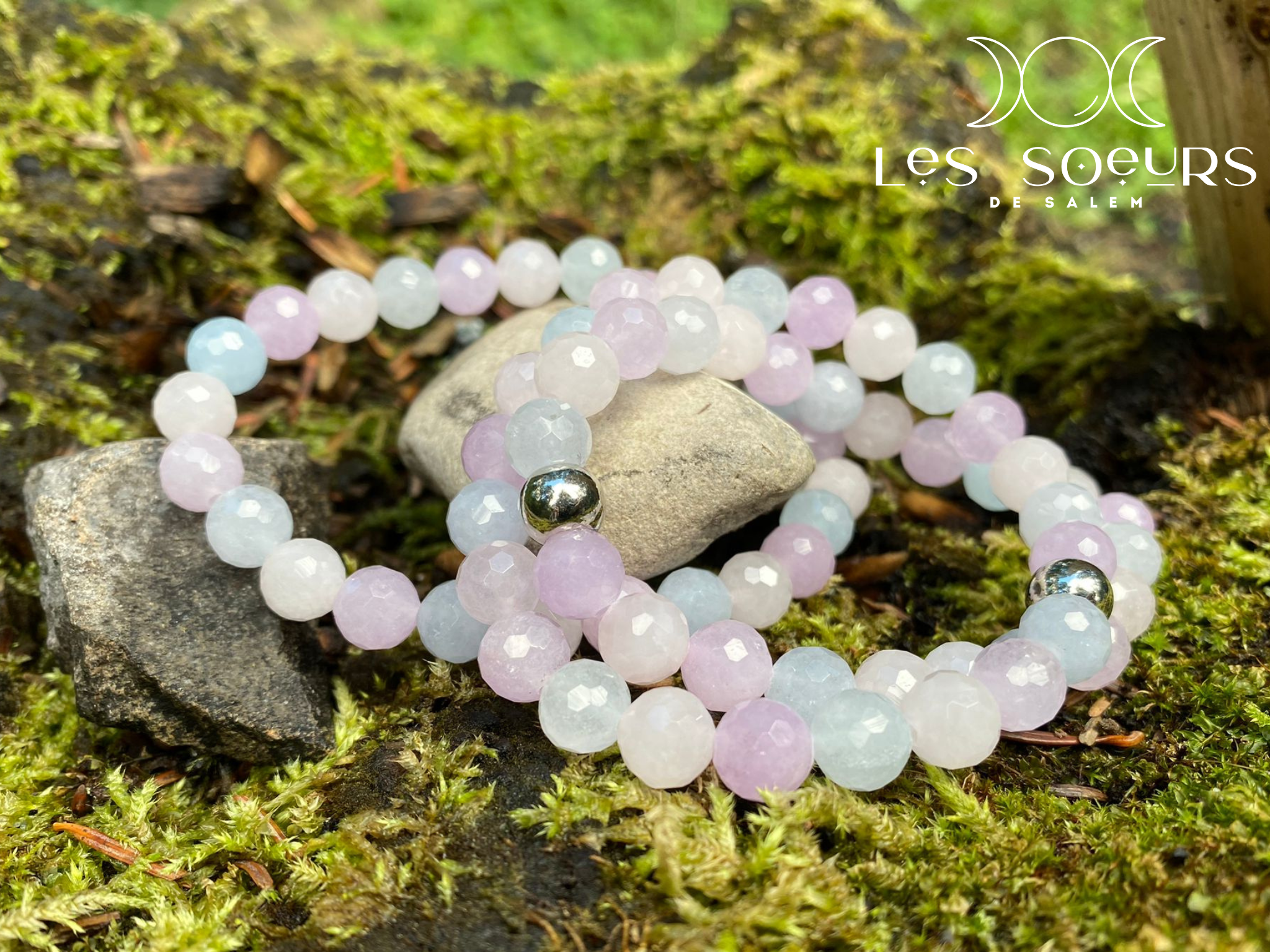 Bracelet Améthyste, Quartz rose et Aigue-Marine (facetté)