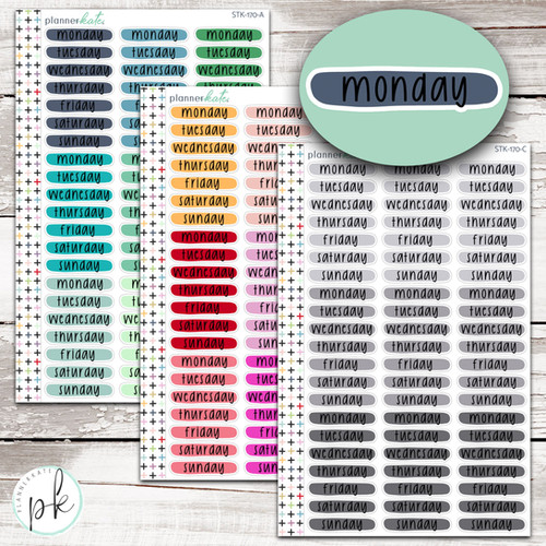 STK-170 || DAYS OF WEEK Labels - 3 Color Options (1.5 inch) | PlannerKate