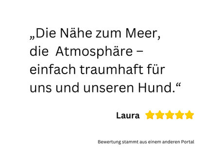 5-Sterne-Bewertung von Laura – hundefreundliche Ferienunterkunft Rügen mit Meerblick, Lieblingsinsel Rügen Rehbergort
