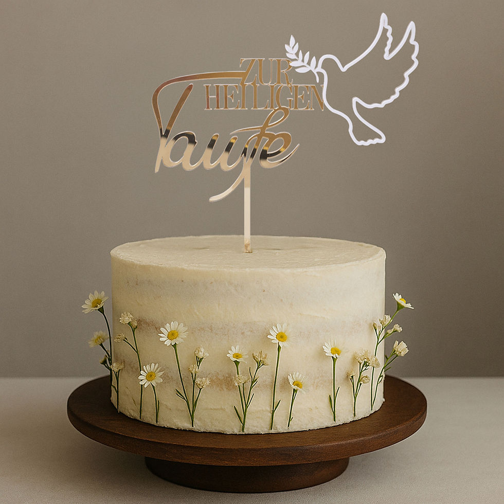 Personalisierter Cake Topper Set zur Taufe aus Acryl mit weißer Taube