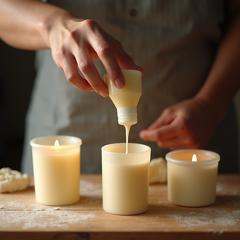 lifestyle photography refilled candle containers workshop setting hands pouring wax natura