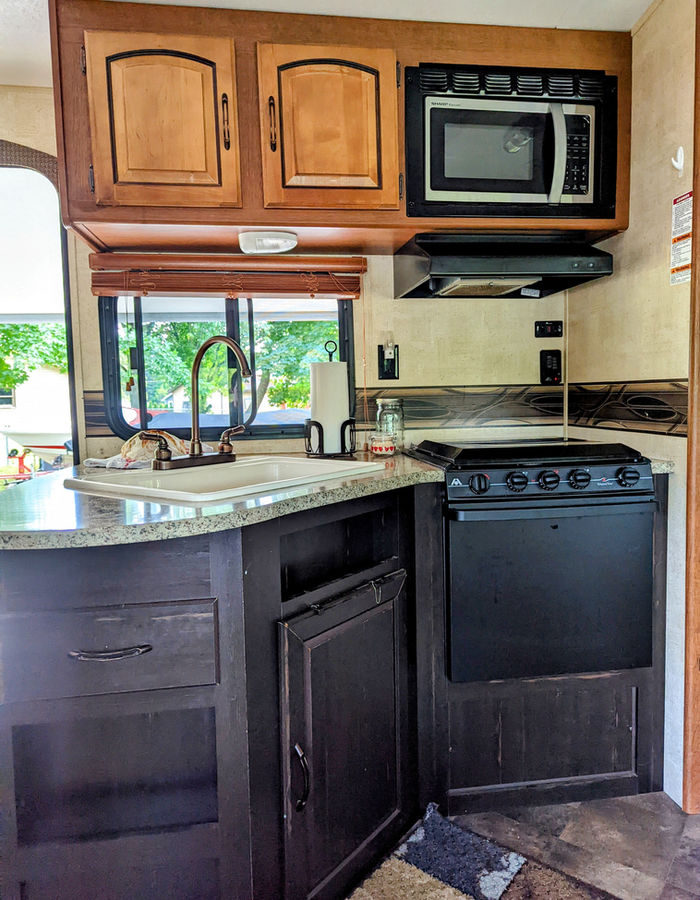 Full kitchen inside camper rental — Traverse City RV Hassle-Free