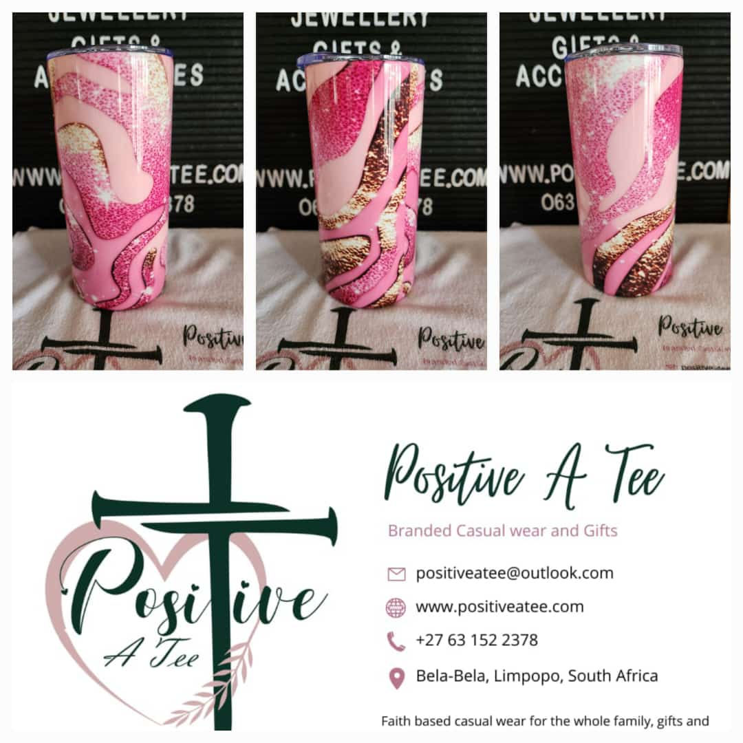 Pink Marble Glitter Tumbler 440ml