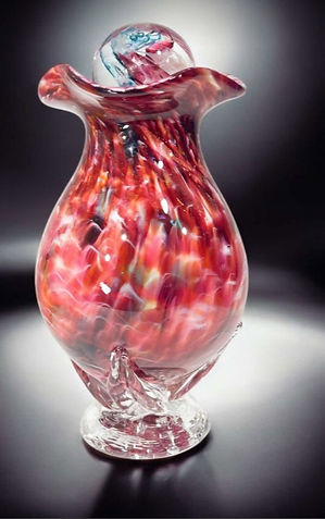 Colorful Blown Glass Urn