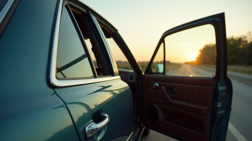 Eye-level view of car doors and windows open for ventilation