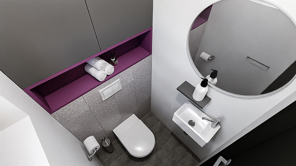Purple WC toilet interior design with modern color expression