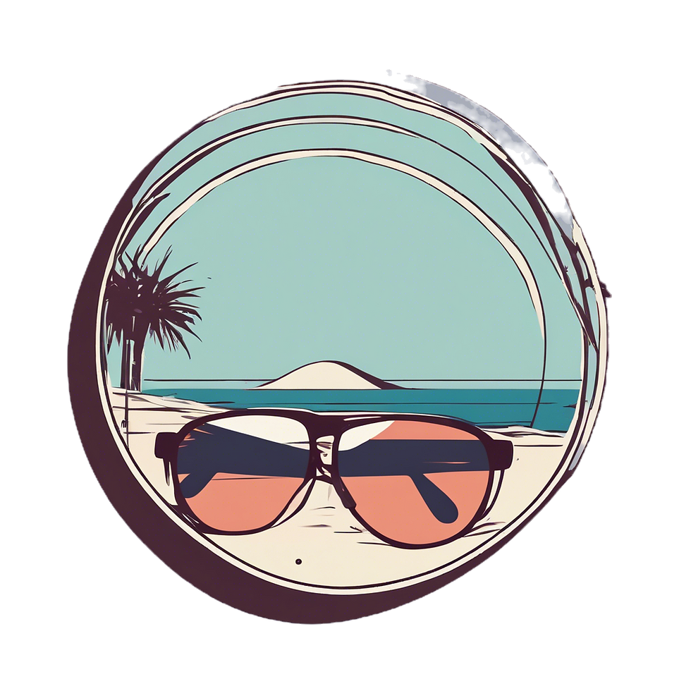a circle with a pair of sunglasses in the center logo