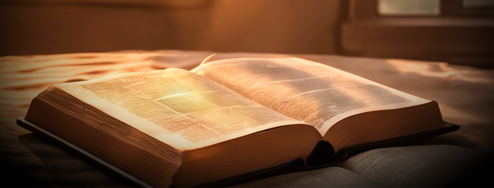 a bible setting on a table with a window in the background and a sunrise with light rays_e